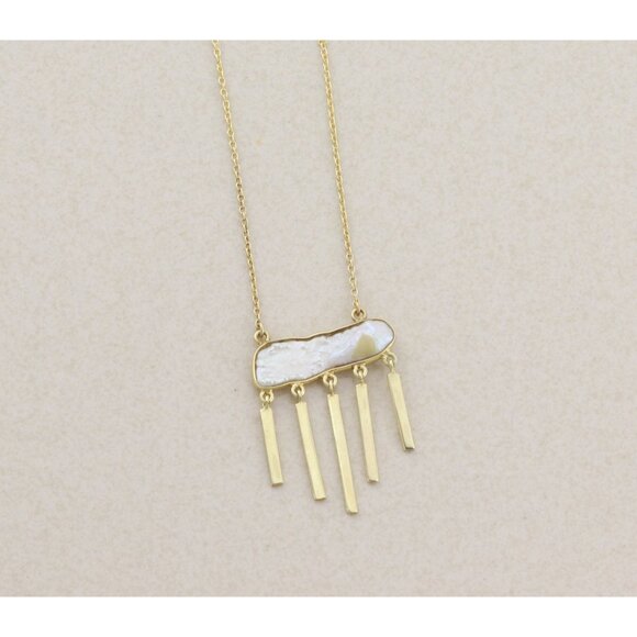 Gold Over Sterling Silver Natural Keshi Pearl Dangle Necklace 16" to 18" - Picture 8 of 8